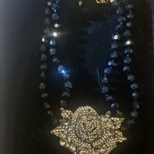 Elegant Gold and Black Rose Necklace